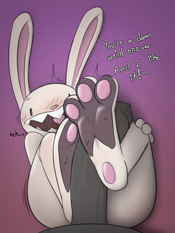 3_toes anthro barefoot big_penis blush bodily_fluids duo erection feet first_person_view foot_fetish foot_focus foot_play footjob fur genitals hindpaw looking_at_viewer male male/male male_pov nude open_mouth pawpads paws penile penis sex sharp_teeth smile soles sweat sweaty_feet teeth text toes two-footed_footjob chunknudies sam_and_max max_(sam_and_max) lagomorph leporid mammal rabbit absurd_res english_text hi_res