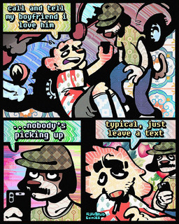 aloha_shirt anthro bottomwear brown_body brown_fur car_accident cellphone cigarette cigarette_in_mouth clothing denim denim_bottomwear denim_clothing dialogue duo electronics facial_hair flat_cap floppy_ears fur half-closed_eyes hat headgear headwear humor jeans male mustache narrowed_eyes object_in_mouth open_mouth pants pattern_clothing pattern_shirt pattern_topwear phone shirt shorts smartphone smoking_tobacco speech_bubble stubble tan_body tan_fur text topwear yellow_body yellow_fur rawdawgcomics bird_dog canid canine canis domestic_dog golden_retriever hunting_dog mammal retriever comic english_text hi_res
