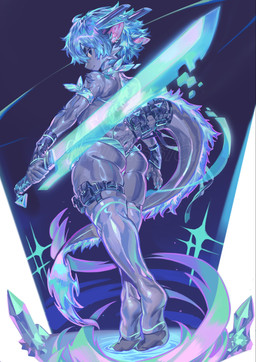 accessory anthro bag big_butt biped blue_hair butt ear_piercing ear_ring femboy fur furgonomics grey_body grey_fur hair holding_melee_weapon holding_object holding_sword holding_weapon kemono leg_bag looking_at_viewer male melee_weapon piercing pose ring_piercing solo standing sword tail tail_accessory tail_bag thick_thighs weapon magic_dream00 mythology dragon eastern_dragon mythological_creature mythological_scalie scalie 2025 hi_res