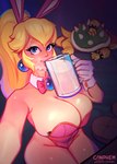 big_breasts blonde_hair blush bodily_fluids bow_tie bowser_logo bowser_tattoo breast_tattoo breasts bunny_costume cleavage clothed clothing costume cum cum_drip cum_in_a_cup cum_in_container cum_in_mouth cum_inside cum_on_face drinking drinking_cum dripping duo excessive_cum excessive_genital_fluids fake_ears fake_rabbit_ears female genital_fluids glistening glistening_breasts glistening_thighs hair headgear huge_breasts human_focus humanoid_face jewelry lips looking_at_viewer male male/female selfie spikes tattoo thick_lips thick_thighs wide_hips canphem conditional_dnp family_guy_death_pose mario_bros nintendo bowser princess_peach human koopa mammal scalie hi_res meme