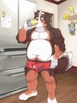 anthro belly blush bulge clothing detailed_background eyes_closed kemono male moobs navel overweight overweight_anthro overweight_male solo text underwear ryuta-h canid canine canis domestic_dog mammal 2015 japanese_text