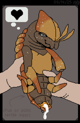 ambiguous_gender animal_genitalia arthropod_abdomen arthropod_abdomen_cloaca arthropod_abdomen_genitalia bodily_fluids cloaca cum cum_in_cloaca cum_inside duo female feral first_person_view genital_fluids genitals human_pov orange_carapace pov_hands presenting presenting_cloaca size_difference mustard_(welcometothevoid) barotrauma orange_boy alien human mammal digital_media_(artwork) pixel_(artwork)