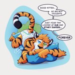 anthro clothed clothing diaper diaper_only fart fart_cloud fur hair hypnosis hypnotic_eyes male mind_control simple_background solo stripes tail text topless wearing_diaper retro_bait felid mammal pantherine tiger digital_media_(artwork) english_text hi_res