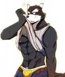 abs anthro biceps black_body black_fur clothing fur looking_at_viewer male muscular muscular_anthro muscular_male nipples pecs solo underwear bearlovestiger13 tooboe_bookmark nitobe canid canine canis domestic_dog mammal