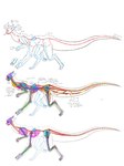 6_legs ambiguous_gender anatomy back_fur digitigrade group horn multi_eye text trio unusual_anatomy duonliel generic_character homobestia taur absurd_res english_text hi_res model_sheet sketch