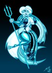 breasts clothed clothing genitals grumpy gynomorph intersex looking_at_viewer melee_weapon penis polearm raised_leg skimpy solo split_form trident weapon saliant spooky_static humanoid marine merfolk absurd_res hi_res tagme