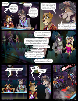 5_fingers animal_mask anthro bisexual_pride_colors black_border black_harness blue_bottomwear blue_clothing blue_pants blue_shirt blue_shorts blue_tank_top blue_topwear border bottomwear bouncer bouquet brown_eyes brown_nose clock clothed clothed_anthro clothed_male clothing crossed_arms crowd dialogue duo ellipsis eye_contact eyewear fingers flag flag_(object) flag_on_wall floppy_ears floral_shirt flower footwear fully_clothed fully_clothed_anthro fully_clothed_male fur furniture glasses grey_body grey_fur grey_hair group hair hand_holding harness holding_bouquet holding_flower holding_object jockstrap lgbt_pride looking_at_another male male_anthro mask name_drop name_in_dialogue nervous nightclub on_sofa orange_clothing orange_shirt orange_topwear page_number pansexual_pride_colors pants plant pride_colors progress_pride_colors pup_mask purple_nose red_clothing red_shirt red_topwear rivalry running shirt shocked shoes shorts sitting sitting_on_sofa sofa speech_bubble startled surprised tail tank_top text topwear underwear watch yellow_body yellow_fur jackaloo andrew_oleander cooper_estevez emery_waldren fletcher_collins mark_mcmurphy noah_mcmurphy river_lakes bird_dog canid canine canis domestic_dog hunting_dog irish_wolfhound labrador mammal retriever sighthound wolf 2025 comic digital_drawing_(artwork) digital_media_(artwork) english_text hi_res