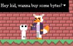 8-bit ambiguous_gender clothing dialogue duo jacket machine text topwear thedayofpi five_nights_at_freddy's five_nights_at_freddy's_world scottgames lolbit_(fnaf) animatronic canid canine fox human mammal robot 2_frame_animation animated digital_media_(artwork) english_text pixel_(artwork) pixel_animation short_playtime