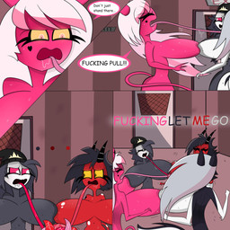 anthro big_breasts bodily_fluids bound bound_together breast_squish breasts breasts_frottage dialogue female female/female grey_body group group_nudity horn huge_breasts nude red_body squish stuck_together sweat sweaty_breasts text tongue_stuck tongue_tied yellow_sclera zancu hellaverse helluva_boss mythology loona_(helluva_boss) millie_(helluva_boss) octavia_(helluva_boss) verosika_mayday canid canid_demon canine demon goetia hellhound mammal mythological_canine mythological_creature owl_demon succubus 1:1 comic english_text hi_res