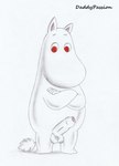 balls crossed_arms ears_up erection foreskin genitals humanoid_genitalia humanoid_penis looking_at_viewer male mature_male nude penis simple_background smile solo daddypassion the_moomins moominpappa hi_res