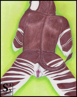 anthro anus exposed female genitals nude solo tail torso_shot vulva sax giraffid mammal okapi colored_pencil_(artwork) traditional_media_(artwork)