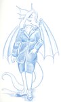 anthro bottomwear breasts business_suit clothed clothed_female clothing dress_shoes female frill_(anatomy) hair membrane_(anatomy) membranous_frill membranous_wings non-mammal_breasts skirt solo suit tail wings unknown_artist european_mythology mythology shira_frozenmoon dragon mythological_creature mythological_scalie scalie western_dragon 2010 hi_res traditional_media_(artwork) herm_(lore)