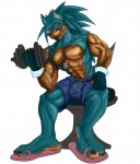 5_fingers 5_toes abs anthro athletic balls_outline beard biceps big_feet big_muscles black_hair black_nose blue_body blue_bottomwear blue_clothing blue_eyes blue_fur blue_hair blue_shorts blush bodily_fluids bottomwear broad_shoulders brown_body brown_nipples brown_skin bulge claws clothed clothing dark_body dark_skin detailed_bulge dog_tags dumbbell ear_piercing ear_ring ears_up exercise exposed_butt exposed_chest eye_scar facial_hair facial_scar fangs feet fingerless_gloves fingers flip_flops foot_fetish foot_focus footwear fur g-string genital_outline gloves goatee gym hair handwear hindpaw holding_object huge_feet humanoid_feet hyper hyper_feet jewelry long_hair looking_at_viewer male muscular muscular_anthro muscular_male muscular_thighs nails necklace nipples pawpads paws pecs pendant penis_outline piercing pink_clothing pink_footwear pink_sandals pink_thong pink_underwear plantigrade pose quads raised_heel raised_tail ring_piercing sandals scar sharp_nails sharp_toenails shoes shorts showing_teeth simple_background sitting sitting_on_seat smile smirk smooth_skin snout soles solo spread_legs spreading string sweat sweaty_chest swimwear tail tanned teeth thong toe_claws toenails toes topless topless_male torso turquoise_hair underwear vein veiny_arms veiny_muscles weightlifting weights white_background white_ground wide_feet wide_hips workout kyrie_burnheart sega sonic_the_hedgehog_(series) fan_character sonic_the_hedgehog eulipotyphlan hedgehog mammal 2013 digital_drawing_(artwork) digital_media_(artwork)