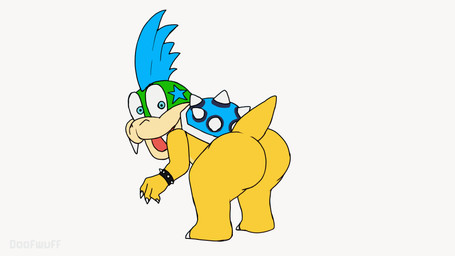 anthro blinking blue_hair butt hair looking_back male shaking_butt shell yellow_body doofwuff mario_bros nintendo koopaling larry_koopa reptile scalie turtle 16:9 animated frame_by_frame hi_res loop widescreen
