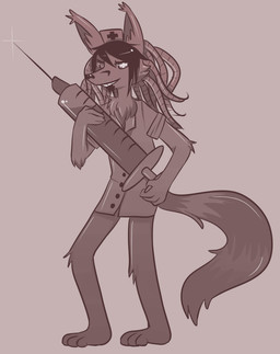 anthro beard black_hair clothing cross facial_hair hair headgear headwear male nurse nurse_clothing nurse_headwear pseudo_hair simple_background smile solo teeth tentacle_hair tentacles topwear luchigo lapfox_trax renard_queenston canid canine fox mammal restricted_palette