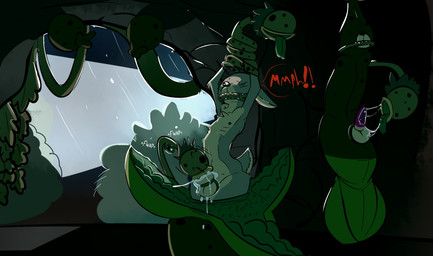 ambiguous_gender animal_genitalia animal_penis anthro arms_above_head arms_held arms_held_back arms_tied balls balls_tied bdsm blindfold blue_body blue_fur bodily_fluids bondage bound captured cave coiling coiling_around_arm cum cum_drip cum_in_mouth cum_inside cum_on_balls dominant dominant_ambiguous drinking drinking_cum dripping ears_down ejaculation erection eyeless fellatio forced forced_orgasm fully_bound fur gag gagged genital_fluids genitals green_body group helpless in_mouth leaf legs_together light male male/ambiguous motion_lines muffled muffled_speech neck_bulge nipples nude one_eye_closed open_mouth oral orgasm outside overstimulation penile penis penis_milking penis_tied peril pivoted_ears plant plant_bondage plant_mouth plant_sex predator/prey raining rape restrained restrained_arms restrained_legs restraints reverse_forced_oral saliva saliva_on_balls saliva_on_penis saliva_on_tongue sensory_deprivation sentient_plants sex sex_slave sharp_teeth short_tail shrub size_difference skinny sky slave sound_effects speech_bubble submissive submissive_male tail tapering_penis teeth text tongue tongue_out trapped vine_bondage vines wide_hips fluffydonuts ambiguous_species elemental_creature flora_fauna mammal unknown_species lighting