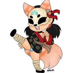 animal_mask asian_clothing bandage bell belt black_hair clothing east_asian_clothing female fighting_pose floral_pattern fluffy fluffy_tail fox_mask grey_highlights hair highlights_(coloring) japanese_clothing keruchxn_(kmakesshit) kick kimono markings mask panties pigtails pose ribbons shonke_cedar_(nickzilla) solo tail underwear wearing_mask nickzillakotm animal_humanoid canid canid_humanoid canine canis fox human humanoid mammal mammal_humanoid spirit wolf 1:1