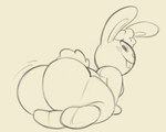 ambiguous_gender anthro big_butt buckteeth butt head_tuft long_ears looking_back rear_view small_tail smile solo tail teeth tuft nondelismell happy_tree_friends cuddles_(htf) lagomorph leporid mammal rabbit 2024 english_description hi_res sketch male_(lore)