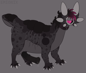 1_eye 4_toes 6_ears abdominal_scar alternative_fashion anal_piercing animal_genitalia animal_penis anus balls big_anus big_balls big_penis black_mane black_penis black_sclera black_scutes bodily_fluids claws collar countershade_feet countershade_tail countershade_torso countershading dewclaw digitigrade equine_genitalia equine_penis erection feet feral genital_fluids genital_piercing genitals glans_piercing grey_background grey_body grey_countershading leg_markings leg_scar lidded_eyes looking_at_viewer male mane markings mottled mottled_body mouthless multi_ear multicolored_mane overweight overweight_feral overweight_male penis penis_piercing piercing pink_eyes pink_mane precum puffy_anus pupils purple_body purple_markings scar scutes self-harm_scars short_legs short_tail simple_background slit_pupils socks_(marking) solo spots spotted_markings standing tail text thick_tail three-quarter_view toe_claws toes toony two_tone_mane unusual_ears wearing_collar emionix maxmu lurkerbeast omnitope 2026 absurd_res artist_name digital_drawing_(artwork) digital_media_(artwork) flat_colors gimp_(artwork) hi_res