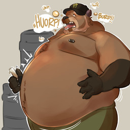 anthro baseball_cap belly belly_jiggle belly_overhang big_belly breath burping clothed clothing grey_background hat headgear headwear hiccuping holding_belly hose jiggling keg male nipple_piercing nipples obese obese_male open_mouth overweight overweight_male panting piercing simple_background solo text topless topless_male weight_gain butterontoast monster_energy brandy_(brandybigbear) bear mammal 1:1 2025 absurd_res digital_media_(artwork) english_text hi_res