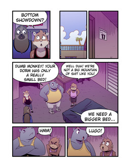 ableist_slur angry anthro bedroom bottomwear brown_body chair clenched_teeth clothed clothing cloud cloudy_sky complaining crossed_arms desk dialogue eye_contact eyes_closed facial_horn footwear furniture grey_body group horn inside insult looking_at_another male name_drop nose_horn pants profanity shirt shoes sky sneakers speech_bubble standing sulking table tank_top teeth text topwear t0l0k bert_(t0l0k) earl_(t0l0k) hector_(t0l0k) izzy_(t0l0k) haplorhine mammal monkey pilosan primate rhinoceros sengi sloth xenarthran comic english_text hi_res
