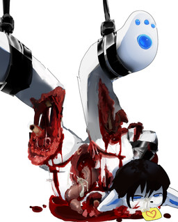 amputation anthro bdsm blood blue_pawpads bodily_fluids bondage bound cum death decapitation fatal female genital_fluids gore guts internal intestines organs pawpads paws solo solo_focus white_body boxwater canid canine mammal absurd_res hi_res