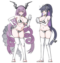 animal_print animal_print_bikini big_breasts bikini blush breasts clothing cow_print cow_print_bikini duo female hair holding_milk legwear looking_at_viewer navel pattern_bikini pattern_clothing pattern_swimwear ponytail purple_hair simple_background standing stockings swimwear tail two-piece_swimsuit white_background white_clothing white_legwear white_stockings spamham arknights hypergryph studio_montagne jessica_(arknights) typhon_(arknights) animal_humanoid cat_humanoid felid felid_humanoid feline feline_humanoid humanoid mammal mammal_humanoid 2025 absurd_res digital_media_(artwork) hi_res