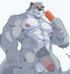 abs anthro arm_tuft armpit_hair balls biceps body_hair chest_hair claws deltoids elbow_tuft eyewear eyewear_only finger_claws food fur genitals grey_body grey_fur grey_hair hair hairy_balls holding_food holding_object holding_popsicle humanoid_genitalia humanoid_penis male muscular muscular_anthro muscular_male muscular_thighs navel nipples nude pecs penis popsicle pubes solo sunglasses sunglasses_only tuft vein veiny_penis whiskers meocondainhan siggy_(storiaxion) mammal mustelid otter 2023 hi_res