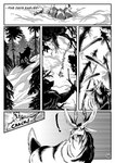 absurd_res arrow_(weapon) canid canine canis comic dialogue english_text exclamation_point feral hi_res male mammal monochrome multi_ear ranged_weapon shade_the_wolf snow sound_effects speech_bubble text weapon wolf