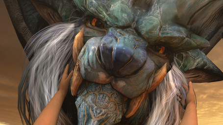 ambiguous_gender ambiguous_pov blue_body blue_scales caressing duo facial_hair fangs feral first_person_view hair hand_on_face hand_on_hair hand_on_head long_hair looking_at_viewer scales sideburns simple_background size_difference snout snout_grab teeth tickling white_hair yellow_eyes yellow_sclera ivorylagiacrus capcom monster_hunter elder_dragon human lunastra mammal monster scalie 16:9 2021 3d_(artwork) 4k absurd_res digital_media_(artwork) hi_res source_filmmaker_(artwork) widescreen female_(lore)