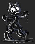 after_transformation ambiguous_gender anthro bodily_fluids clothing digitigrade glistening glistening_body goo_transformation latex latex_clothing liquid liquid_latex messy saliva shy slime solo sticky tail transformation worried latexm4n goo_creature hi_res