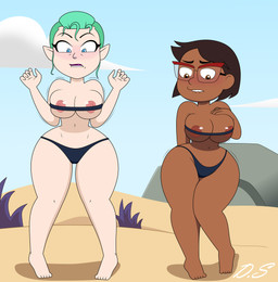5_fingers 5_toes areola areola_slip arms_bent bandeau_bikini bare_shoulders barefoot big_areola big_breasts big_eyes big_glasses big_nipples bikini biped bite biting_lip biting_own_lip black_bikini black_clothing black_eyebrows black_hair black_swimwear blue_eyes blue_sky blush breasts brown_body brown_breasts brown_ears brown_eyes brown_skin clothed clothed_female clothed_human clothed_humanoid clothing cloud curved_eyebrows curvy_figure dark_hair day detailed_background duo embarrassed eyebrow_through_hair eyebrows eyelashes eyewear feet female fingers front_view glasses glistening glistening_areola glistening_breasts glistening_eyes glistening_lips green_hair hair hand_on_breast hand_on_own_breast hourglass_figure huge_hips humanoid_pointy_ears ineffective_clothing iris legs_together light_blush light_body light_hair light_skin lips looking_at_self looking_down looking_down_at_self mature_female mature_human mature_humanoid monotone_hair motion_lines motion_outline navel nipple_slip nipples not_furry outside pink_blush pink_nipples pointy_ears puffy_areola pupils purple_blush purple_lips red_eyewear red_glasses rock sand self_bite shadow short_hair sky standing swimwear thick_eyelashes thick_thighs toes translucent translucent_hair two-piece_swimsuit wearing_glasses white_clouds white_sclera wide_eyed wide_hipped_female wide_hipped_human wide_hipped_humanoid wide_hips delta0shadow disney the_owl_house camila_noceda_(the_owl_house) odalia_blight human humanoid mammal witch_(the_owl_house) 2024 absurd_res digital_drawing_(artwork) digital_media_(artwork) hi_res signature