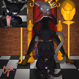 anal anal_penetration anthro black_body black_fur blue_eyes bodily_fluids boots buttplug buttplug_in_ass buttplug_insertion chair checkered checkered_floor clothed clothed_male clothing crown dominant dominant_male duo footwear fur furniture genital_fluids genitals grey_body grey_fur headgear king leaking_precum licking male male/male mantle melanistic nude nude_male object_in_ass on_chair oral orange_stripes penetration penile penis penis_lick plug_(sex_toy) plug_insertion precum purple_eyes royalty sex sex_toy sex_toy_in_ass sex_toy_insertion shoes sitting sitting_on_chair stripes submissive submissive_male tail throne tongue torch cybeeyoru domestic_cat felid feline felis mammal pantherine 1:1 hi_res