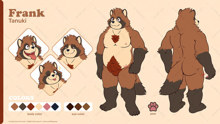anthro brown_body brown_eyes brown_fur butt chest_tuft expressions fur male multicolored_body multicolored_fur nude nude_anthro nude_male red_body red_fur solo tan_body tan_fur text tongue tongue_out tuft littlehyper canid canine mammal raccoon_dog tanuki 16:9 english_text model_sheet widescreen
