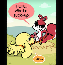 all_fours anal anthro anus balls black_nose black_sclera blush buckteeth butt cloud collar collar_only countershade_face countershade_tail countershade_torso countershading dialogue duo fur genitals grass hay leash leash_pull licking long_ears male male/male masturbation mountain nude oral outside_sex penile penile_masturbation penis plant red_body red_fur rimming rimming_male sex sitting size_difference small_dom_big_sub smile spread_legs spreading tail tail_motion tailwag teeth text tongue white_body white_fur x_anus yellow_body yellow_fur conditional_dnp kazoko_(artist) chikn_nuggit chikn_nuggit_(chikn_nuggit) hawt_saus_(chikn_nuggit) canid canine canis domestic_dog mammal rodent sciurid tree_squirrel