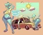 3_toes 4_fingers anthro areola belly bent_over big_breasts big_butt biped black_text blue_areola blue_body blue_claws blue_ears blue_eyes blue_fur blue_nipples blue_sky blue_speech_bubble blue_tail bodily_fluids bottomwear breasts butt car claws clothed clothed_anthro clothed_female clothing cloud conjoined_speech_bubble crop_top cutoffs daisy_dukes day denim denim_bottomwear denim_clothing dialogue erect_nipples eyebrows feet female fingers flip_flops footwear fur half-closed_eyes hand_on_hip headlights heat_(temperature) holding_hose hose hotpants looking_aside mature_anthro mature_female medium_breasts narrowed_eyes navel nipple_outline nipples open_mouth outside pink_clothing pink_flip_flops pink_footwear pink_nose plantigrade sagging_breasts sandals shirt shoes shorts sky solo speech_bubble standing station_wagon sun sweat sweaty_arms sweaty_belly sweaty_body sweaty_clothing sweaty_face sweaty_legs t-shirt tail teeth text thick_thighs toe_claws toes topwear translucent translucent_clothing translucent_shirt translucent_topwear under_boob vehicle washing_car water wet wet_clothing wet_shirt wet_topwear wheel white_eyebrows wide_hips wiping_sweat yellow_clothing yellow_shirt yellow_topwear sixsidesofmyhead cartoon_network the_amazing_world_of_gumball nicole_watterson domestic_cat felid feline felis mammal 2024 english_text hi_res