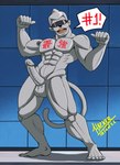 abs anthro erection eyewear genitals grey_body male metallic_body muscular muscular_anthro muscular_male penis solo sunglasses teeth text yellow_teeth hazker bandai_namco digimon digimon_(species) haplorhine mammal metaletemon monkey primate absurd_res hi_res