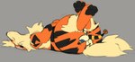 2023 3_toes arcanine arlean_(raster_dreams) balls between_butt big_butt black_pawpads blush butt crossed_legs duo eyes_closed face_in_ass fan_character feet feral fur generation_1_pokemon generation_2_pokemon genitals grey_background hi_res hooves laying_on_ground looking_pleasured lying macro male mareep mouth_closed nintendo on_back orange_body orange_fur pawpads paws pokemon pokemon_(species) raised_head raised_leg raised_tail raster_dreams simple_background size_difference tail toes wide_hips