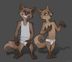 anthro bulge canid canine clothed clothing detailed_bulge duo fernley fox hand_on_crotch limp_wrist male mammal mongrels_(tv_series) nelson_(mongrels) underwear underwear_only vince_(mongrels)