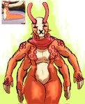 4_arms 5_fingers abstract_background antennae_(anatomy) anthro anthrofied biceps breasts featureless_breasts female fingers multi_arm multi_limb multicolored_body nude orange_body solo style_emulation tan_body thick_thighs two_tone_body jauntyweb goodbye_volcano_high jojo's_bizarre_adventure mango_(gvh) onychophora stand_(jjba) velvet_worm 2024 digital_drawing_(artwork) digital_media_(artwork) hi_res