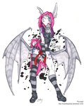 alternative_fashion anthro biped blue_eyes clothing ear_piercing ear_ring female glamfur goth legwear membrane_(anatomy) membranous_wings piercing ring_piercing solo standing stockings tattoo text wings sukebepanda lagomorph mammal skvader source_request url