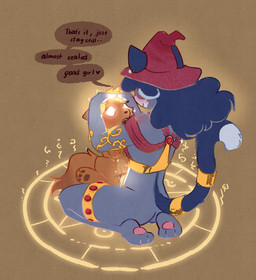 age_difference anthro anthro_on_feral anthro_penetrating bestiality duo female female/female feral feral_penetrated genitals glowing glowing_eyes interspecies larger_female magic magic_circle magic_dildo magic_penis magic_user penetration penis sex size_difference smaller_female smaller_penetrated speech_bubble vaginal vaginal_penetration young younger_penetrated conditional_dnp viotailed lady_(yakattack) canid canine felid feline mammal absurd_res hi_res