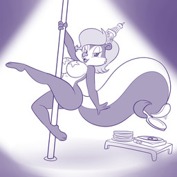anthro bedroom_eyes breasts dancing eiffel_tower eyelashes female food fur half-closed_eyes looking_at_viewer narrowed_eyes navel open_mouth pancake pasties pole pole_dancing purple_eyes seductive simple_background solo star tongue white_background lonbluewolf looney_tunes tiny_toon_adventures warner_brothers fifi_la_fume mammal mephitid skunk striped_skunk 1:1 black_and_white digital_media_(artwork) monochrome sketch