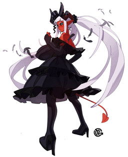 2_horns black_boots black_clothing black_dress black_footwear black_sclera blue_eyes boots clothing dress ear_piercing feathers female footwear hair high_heels horn humanoid_pointy_ears logo long_boots long_hair looking_at_viewer looking_back looking_back_at_viewer nipple_outline piercing pointy_ears red_body shoes simple_background solo spade_tail tail white_background white_hair thehelmetguy lyla_(thehelmetguy) demon demon_humanoid humanoid artist_logo digital_media_(artwork) hi_res