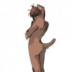 anthro blush brown_body brown_fur butt fur hair male nude short_tail shy simple_background solo tail pochowek skala felid feline mammal 1:1 digital_media_(artwork)