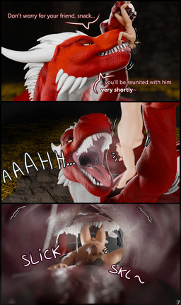 bodily_fluids duo feral male male/male mouth_shot open_mouth reverse_mouth_shot saliva speech_bubble teeth text tongue unwilling_prey vore waficdragon mythology chase_(crimsoncreaturecreations) wafic dragon human mammal mythological_creature mythological_scalie scalie absurd_res comic english_text hi_res