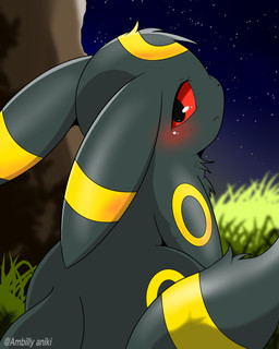ambiguous_feral ambiguous_gender black_body black_ears black_fur black_tail blush blush_lines detailed_background ear_markings ears_back facial_markings feral forehead_markings fur grass head_markings kemono leg_markings looking_at_viewer looking_back looking_back_at_viewer markings multicolored_body multicolored_ears multicolored_fur multicolored_tail night no_sclera outside pivoted_ears plant pupils quadruped rear_view red_eyes ring_(marking) sitting sky solo star starry_sky tail tail_markings tree two_tone_body two_tone_ears two_tone_fur two_tone_tail yellow_body yellow_ears yellow_fur yellow_markings yellow_tail ambilly_aniki nintendo pokemon eeveelution generation_2_pokemon mammal pokemon_(species) umbreon 2025 4:5 absurd_res colored digital_media_(artwork) hi_res portrait shaded three-quarter_portrait