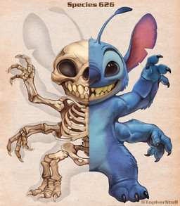 3_toes 4_arms 4_fingers ambiguous_gender antennae_(anatomy) anthro biped black_claws black_eyes blue_body blue_countershading blue_fur bone claws countershade_fur countershade_legs countershade_torso countershading cross_section empty_eyes feet finger_claws fingers front_view fur looking_at_viewer multi_arm multi_limb notched_ear open_mouth open_smile pink_inner_ear plantigrade simple_background skeleton skull smile smiling_at_viewer tan_background teeth text toe_claws toes twitter_handle christopher_stoll disney lilo_and_stitch stitch_(lilo_and_stitch) alien experiment_(lilo_and_stitch) 2024 artist_name biological_illustration character_name digital_drawing_(artwork) digital_media_(artwork) english_text full-length_portrait hi_res portrait technical_illustration