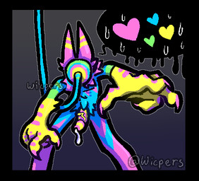 anthro bodily_fluids claws cum cum_drip dripping erection fur genital_fluids genitals glans humanoid_genitalia humanoid_penis male multicolored_body multicolored_fur multicolored_penis penis pink_glans pink_penis precum rainbow_body rainbow_fur simple_background solo sparklefur speech_bubble striped_genitalia striped_penis stripes two_tone_penis vein veiny_penis yellow_glans yellow_penis wicpers deltarune undertale_(series) canid canine mammal werewire aliasing colorful_theme digital_media_(artwork) low_res oekaki
