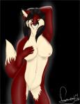 anthro breasts female genitals medium_breasts nipples pussy smile solo teasing tongue voshiket katie_fox canid canine fox mammal absurd_res hi_res